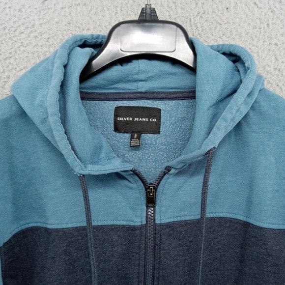 Silver Jeans Co Hoodie Mens Small Blue Full Zip Sweatshirt Color Block - Picture 3 of 9